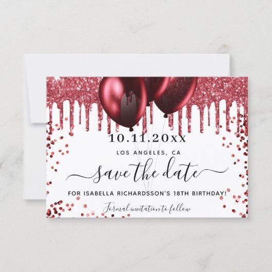 Save The Date Parties scintillant rouge blanc d'anniversaire gou (Devant)