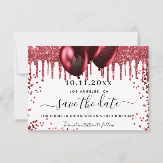 Save The Date Parties scintillant rouge blanc d'anniversaire gou (Devant)