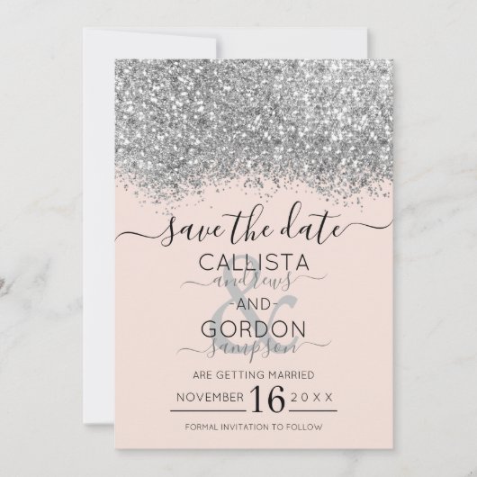 Save The Date Parties scintillant Silver Blush de luxe Confetti  (Devant)