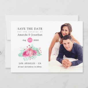 Save The Date Parties scintillant tropicale rose et menthe Maria