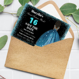 Save The Date Parties scintillant Turquoise Princess Sweet 16 Fo