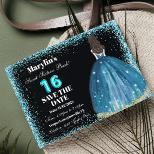 Save The Date Parties scintillant Turquoise Princesse Extravagan