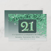 Save The Date Parties scintillant verte brillante pour 21e anniv (Devant / Derrière)