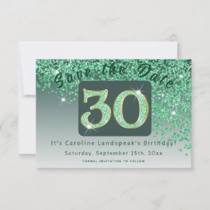 Save The Date Parties scintillant verte brillante pour 30e anniv
