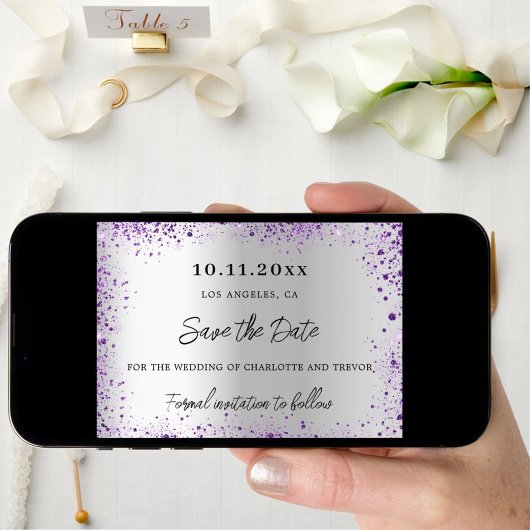 Save The Date parties scintillant violet mariage