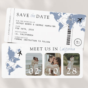 Save The Date Passe d'embarquement Dusty Blue 3 Photos Mariage