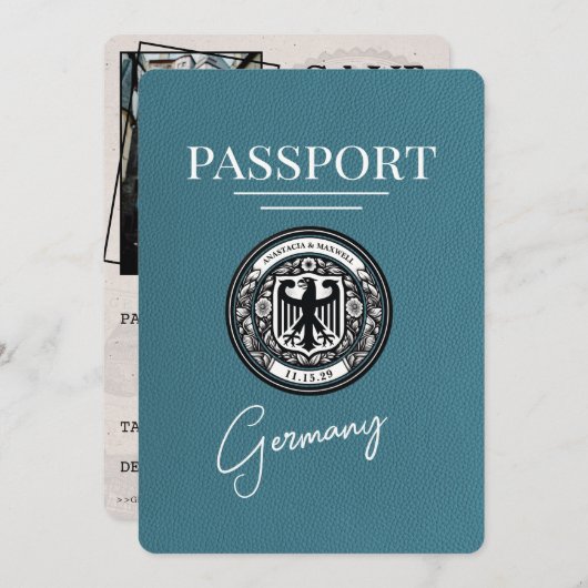 Save The Date Passeport Allemagne turquoise Enregistrer La Date (Devant / Derrière)
