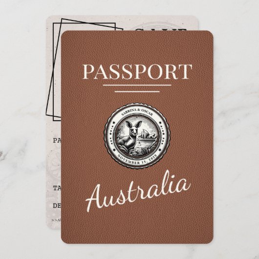 Save The Date Passeport Australie Brown Enregistrer La Date (Devant / Derrière)