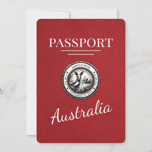 Save The Date Passeport Australien Rouge Enregistrer La Date (Devant)