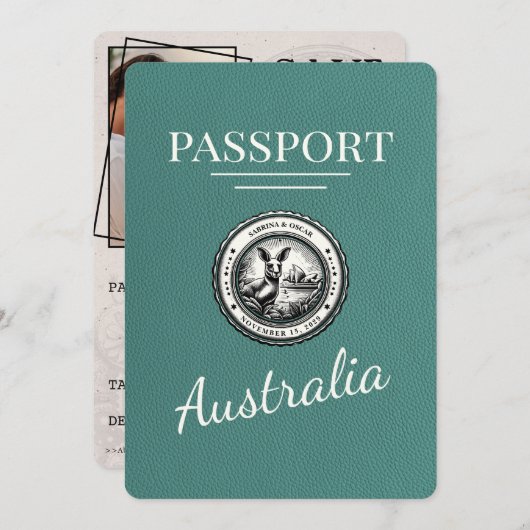 Save The Date Passeport Australien Turquoise Enregistrer La Date (Devant / Derrière)