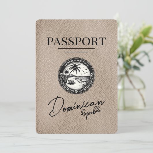 Save The Date Passeport Beige République Dominicaine Enregistrer (Debout devant)