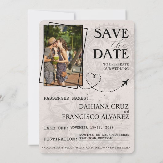 Save The Date Passeport Beige République Dominicaine Enregistrer (Dos)