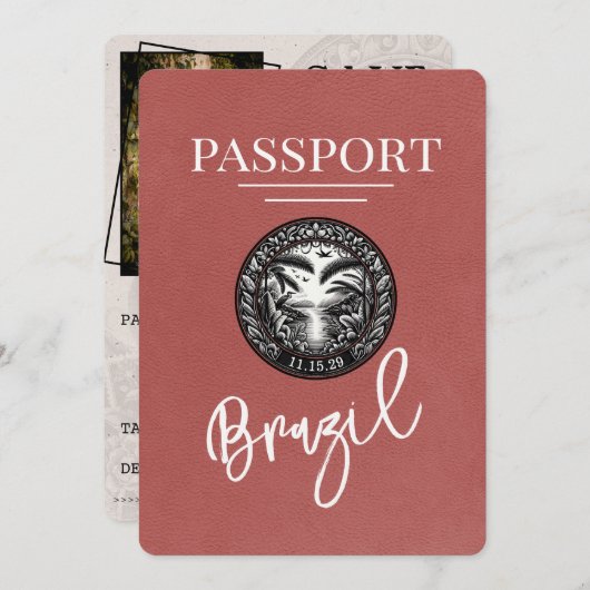 Save The Date Passeport Brésil Bourgogne Lumière Enregistrer La  (Devant / Derrière)