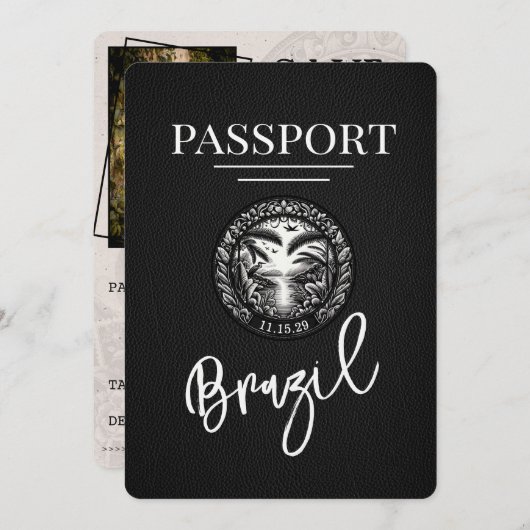 Save The Date Passeport Brésil Noir Enregistrer La Date (Devant / Derrière)