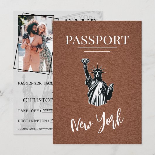 Save The Date Passeport Brown de New York (Devant / Derrière)