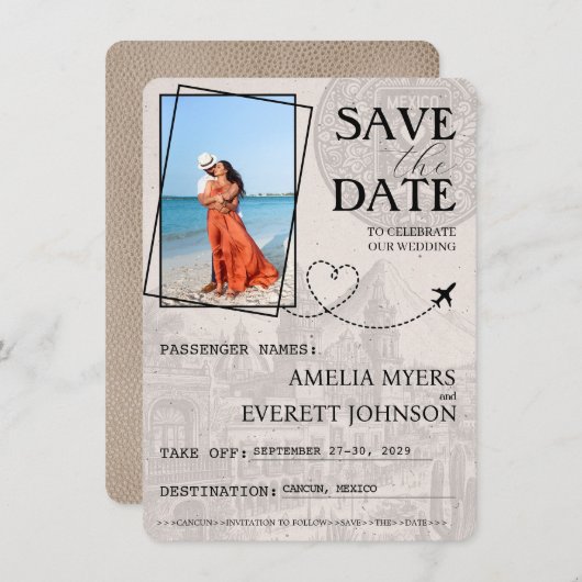 Save The Date Passeport Cancun Beige Enregistrer La Date (Devant / Derrière)
