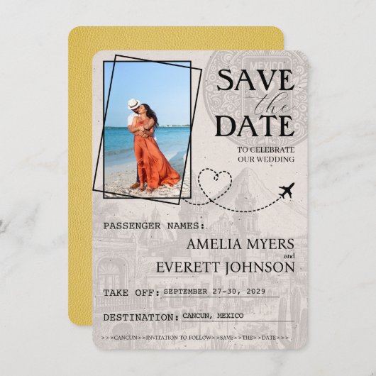 Save The Date Passeport Cancun Jaune Enregistrer La Date (Devant / Derrière)