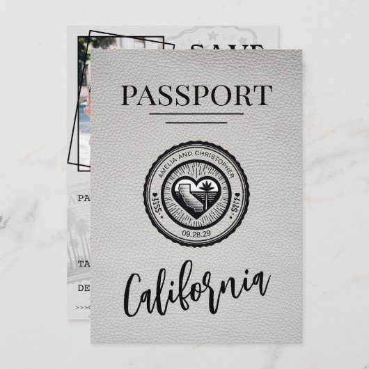 Save The Date Passeport De Californie Blanche Enregistrer La Dat (Devant / Derrière)