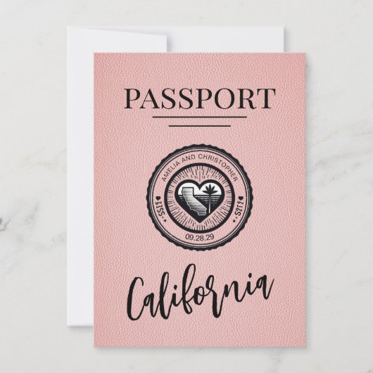 Save The Date Passeport De Californie Rose Enregistrer La Date (Devant)