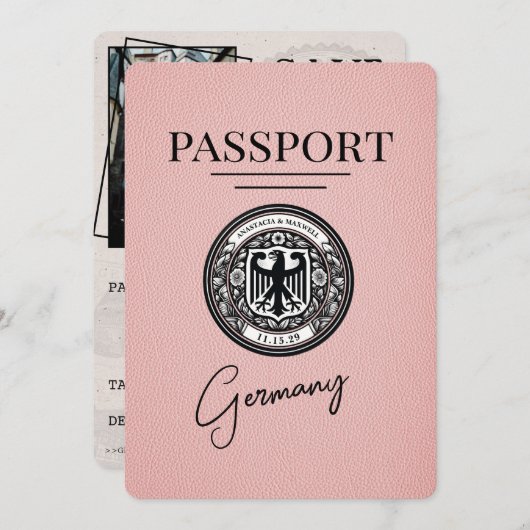 Save The Date Passeport De L'Allemagne Rose Enregistrer La Date (Devant / Derrière)