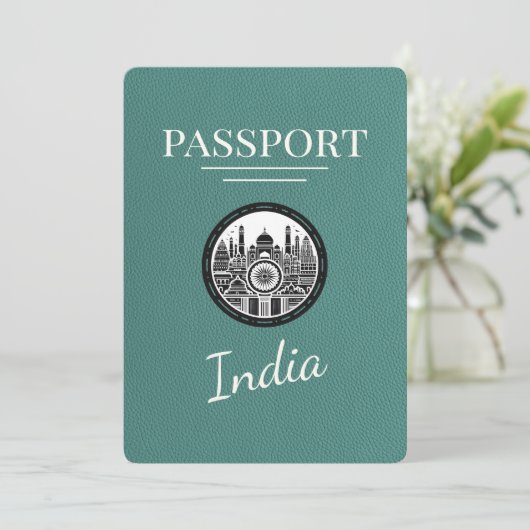 Save The Date Passeport De L'Inde Turquoise Enregistrer La Date (Debout devant)