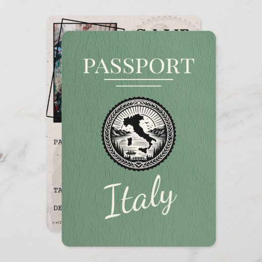 Save The Date Passeport de Sage Green Italie (Devant / Derrière)