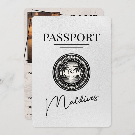 Save The Date Passeport des Maldives blanches Enregistrer la dat (Devant / Derrière)