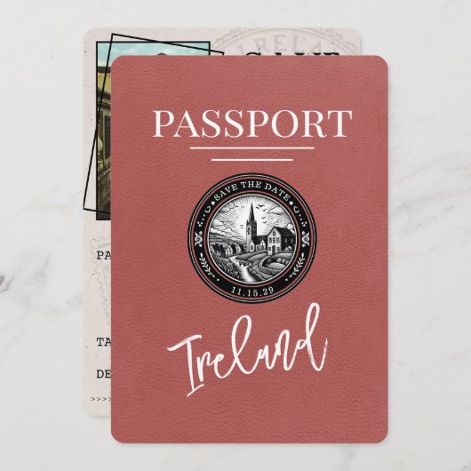 Save The Date Passeport D'Irlande De Bourgogne Lumière Enregistr (Devant / Derrière)