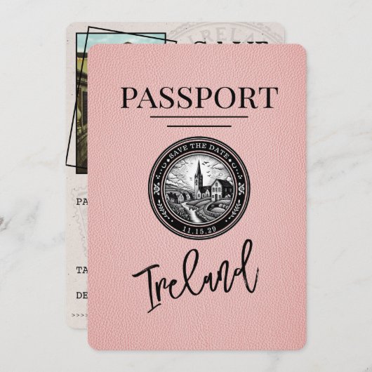 Save The Date Passeport D'Irlande Rose Enregistrer La Date (Devant / Derrière)