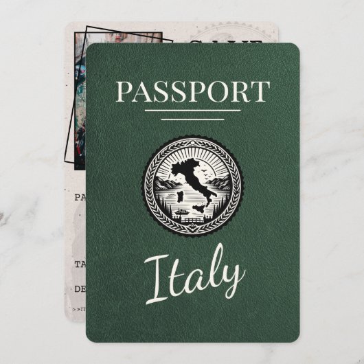Save The Date Passeport d'Italie verte (Devant / Derrière)