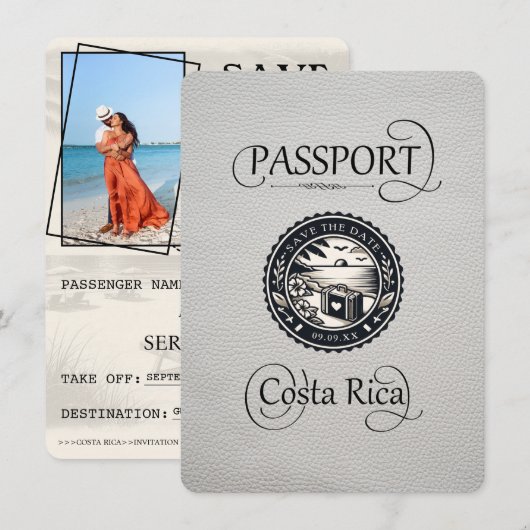 Save The Date Passeport du Costa Rica blanc (Devant / Derrière)
