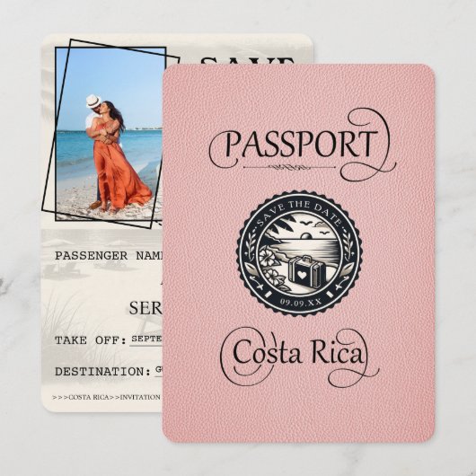 Save The Date Passeport du Costa Rica rose (Devant / Derrière)