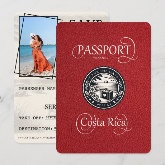 Save The Date Passeport du Costa Rica Rouge (Devant / Derrière)