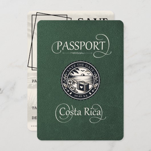 Save The Date Passeport du Costa Rica vert (Devant / Derrière)