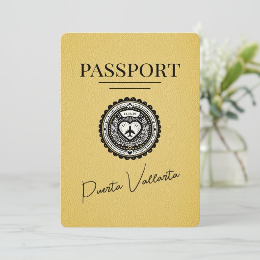 Save The Date Passeport Jaune Puerta Vallarta Enregistrer La Dat (Debout devant)