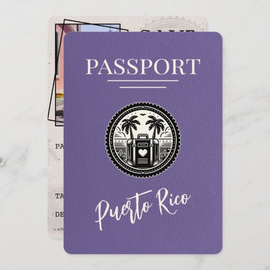 Save The Date Passeport Lilac Porto Rico (Devant / Derrière)