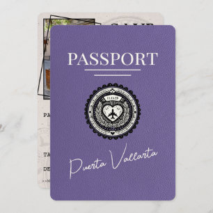 Save The Date Passeport Lilac Purple Puerta Vallarta
