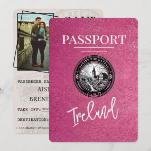 Save The Date Passeport Magenta Pink Irlande Enregistrer La Date