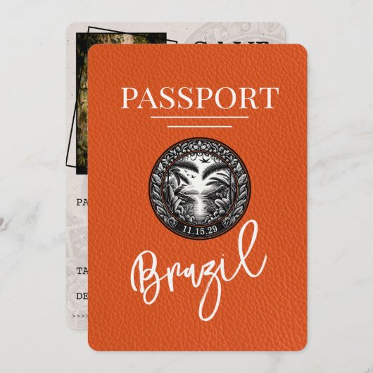 Save The Date Passeport Orange Brésil Enregistrer La Date (Devant / Derrière)