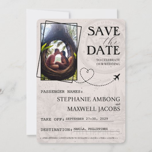 Save The Date Passeport Philippines turquoise Enregistrer La Dat (Dos)