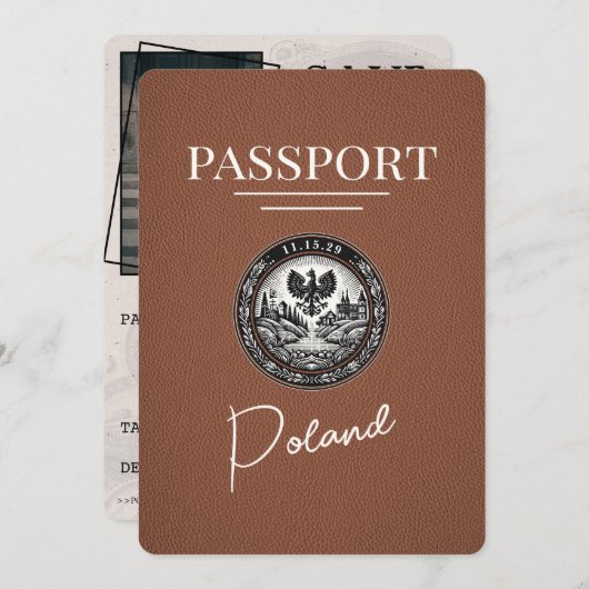 Save The Date Passeport Pologne Brown Enregistrer La Date (Devant / Derrière)