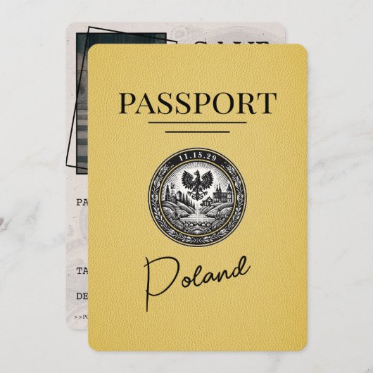 Save The Date Passeport Pologne Jaune Enregistrer La Date (Devant / Derrière)