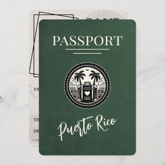 Save The Date Passeport Porto Rico vert (Devant / Derrière)