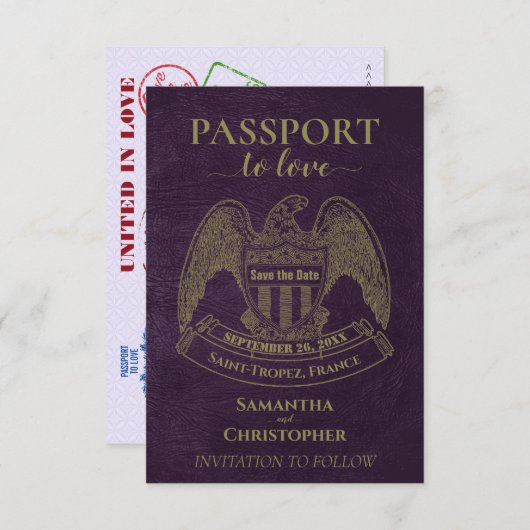 Save The Date Passeport pour aimer Amusant Destination Mariage v (Devant / Derrière)