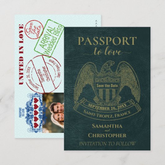 Save The Date Passeport pour l'Amour Destination Créative Mariag (Devant / Derrière)