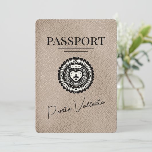 Save The Date Passeport Puerta Vallarta Beige Enregistrer La Dat (Debout devant)