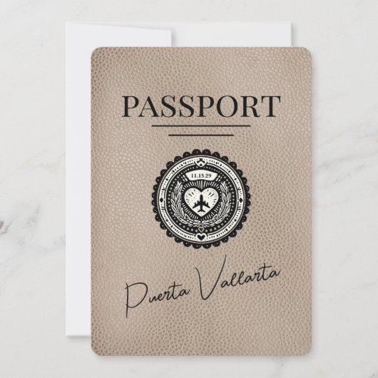 Save The Date Passeport Puerta Vallarta Beige Enregistrer La Dat (Devant)