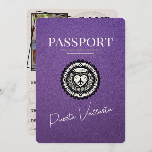 Save The Date Passeport Purple Puerta Vallarta (Devant / Derrière)