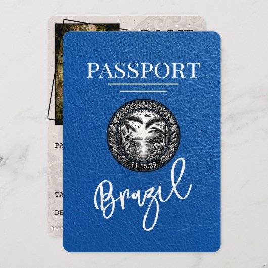 Save The Date Passeport Royal Bleu Brésil Enregistrer La Date (Devant / Derrière)