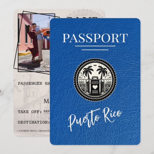 Save The Date Passeport Royal Blue Porto Rico (Devant / Derrière)